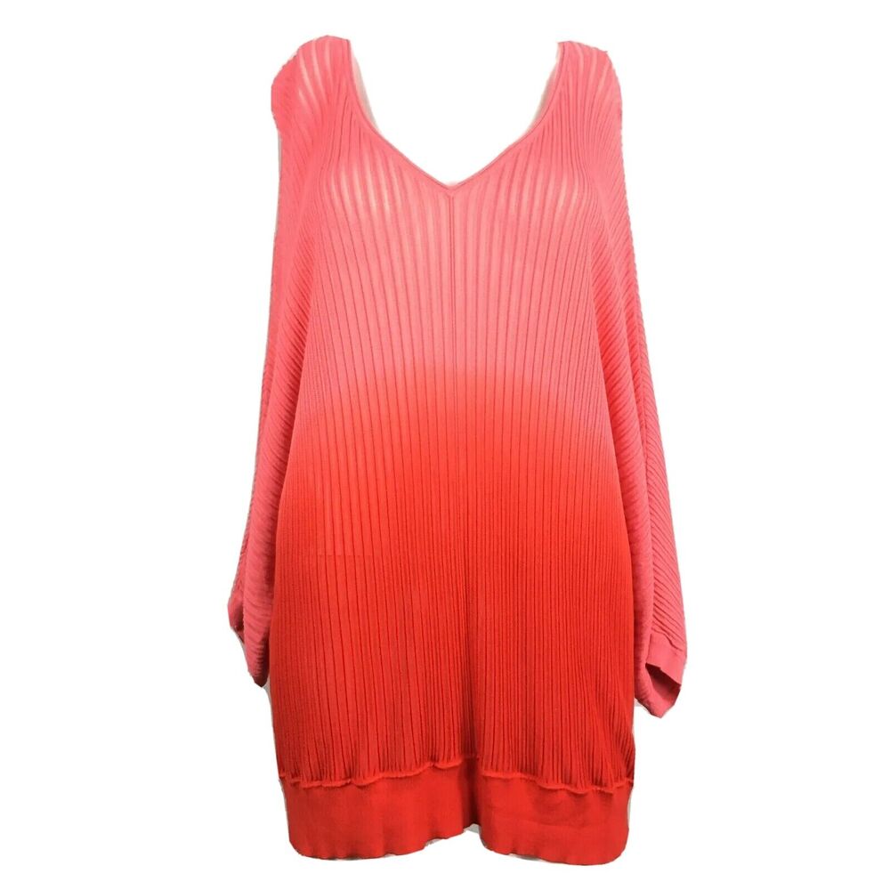 Chicos Sweater Womens Sz 2 L Pink Red Coral Ombre Lightweight Knit Tunic